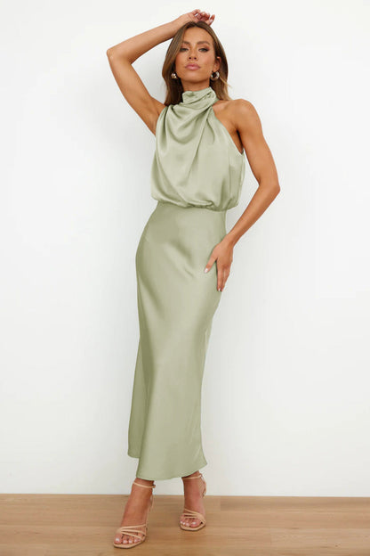 VIVIENNE™ | Vestito Lungo in Satin con Scollo Halter Chic
