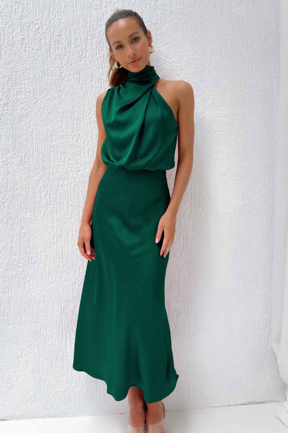 VIVIENNE™ | Vestito Lungo in Satin con Scollo Halter Chic